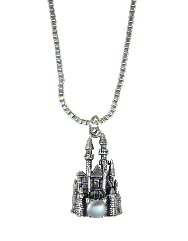 Sterling Silver 3D Queen's Castle Charm With Blue Topaz